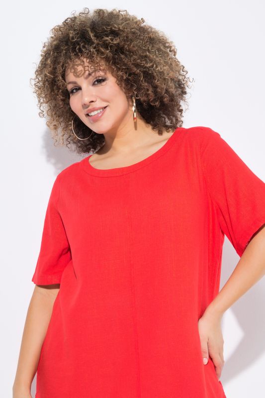 Draped Linen Blend Short Sleeve Blouse