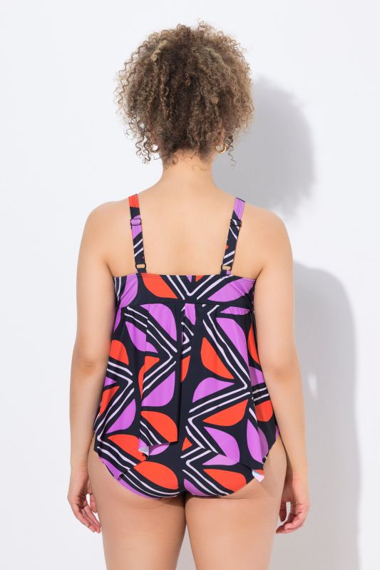 Geometric Print Pointed Hem Tankini Set