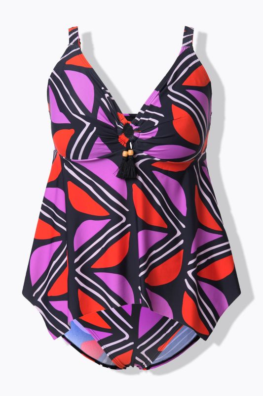 Geometric Print Pointed Hem Tankini Set