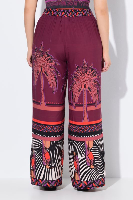 Mixed Palm Print Elastic Waist Palazzo Pants