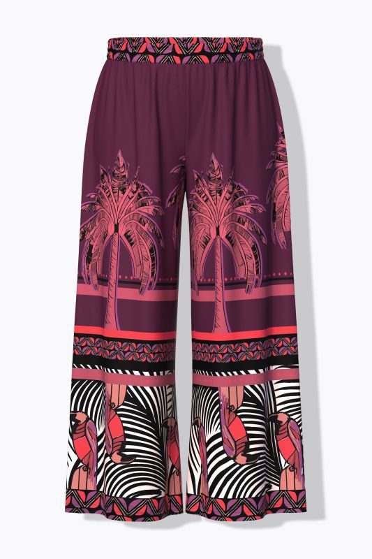 Mixed Palm Print Elastic Waist Palazzo Pants