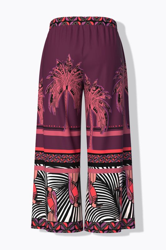 Mixed Palm Print Elastic Waist Palazzo Pants