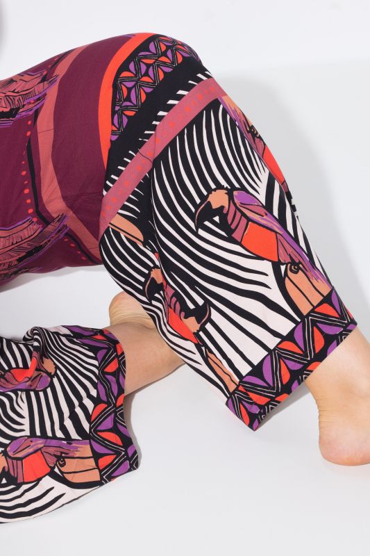 Mixed Palm Print Elastic Waist Palazzo Pants