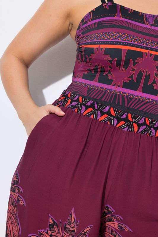Mixed Palm Print Elastic Waist Palazzo Pants