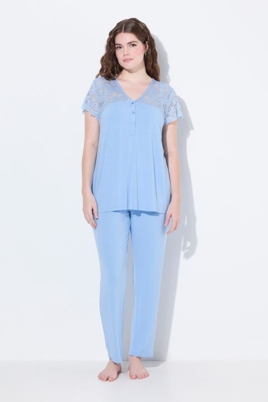 Lace Panel Two Piece Pajama Set