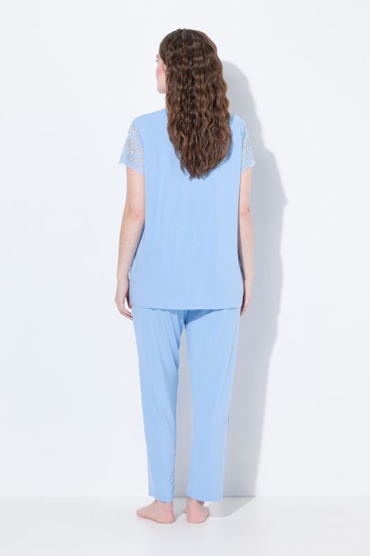 Lace Panel Two Piece Pajama Set