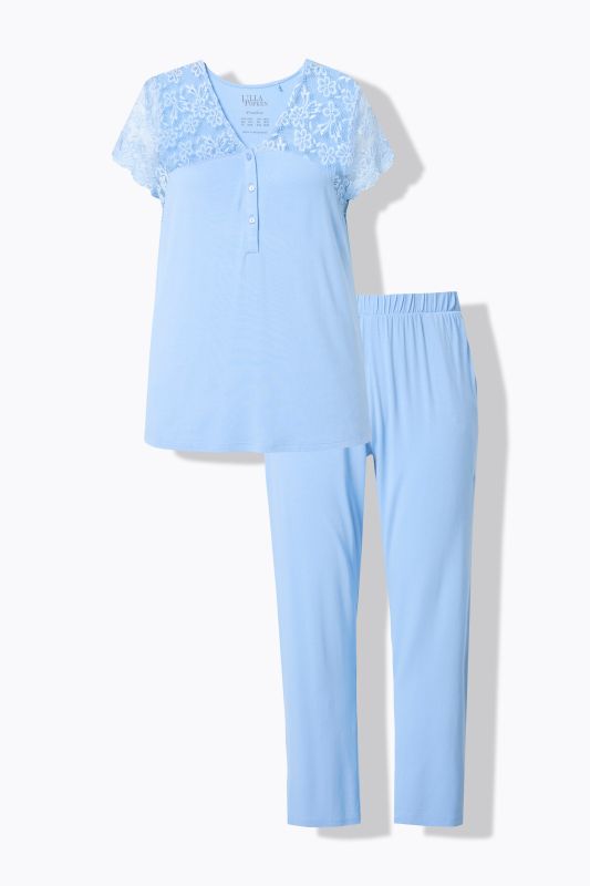 Lace Panel Two Piece Pajama Set