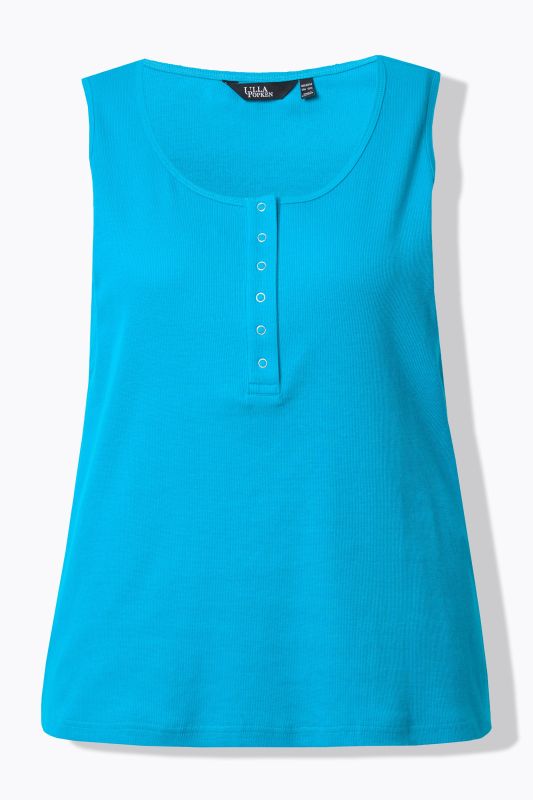 Ribbed Partial Button Placket Tank Top