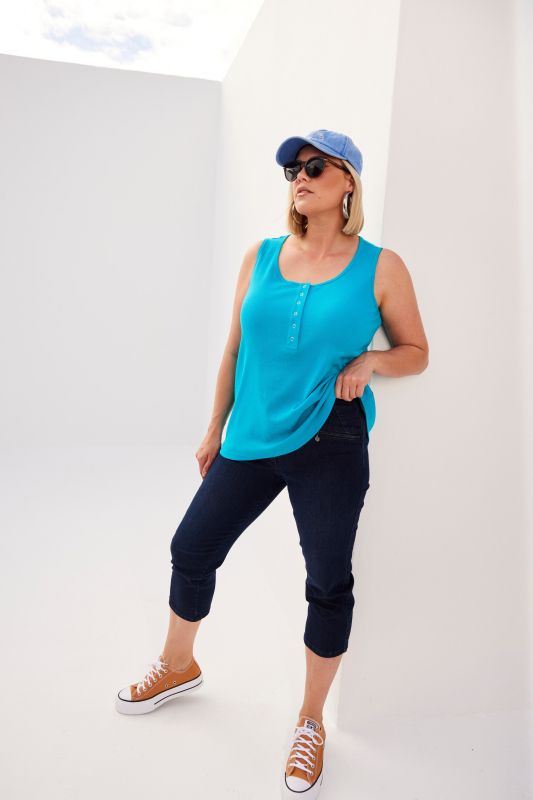 Ribbed Partial Button Placket Tank Top