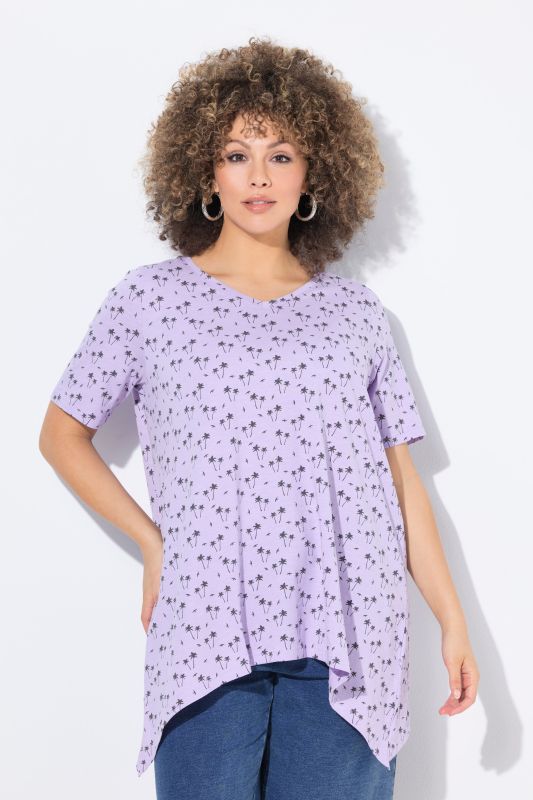 Palm Tree Print Pointed Hem Tee