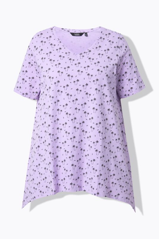 Palm Tree Print Pointed Hem Tee
