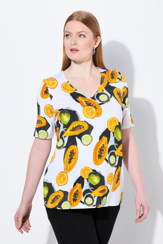 Papaya Print Short Sleeve V-Neck Slinky Tee