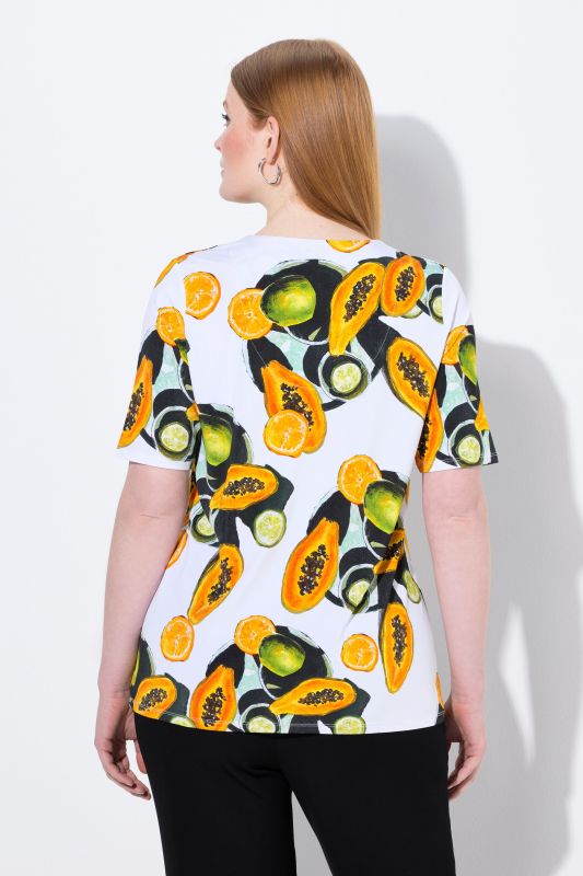 Papaya Print Short Sleeve V-Neck Slinky Tee