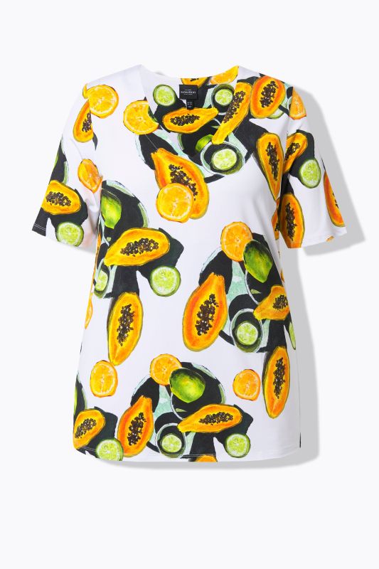 Papaya Print Short Sleeve V-Neck Slinky Tee