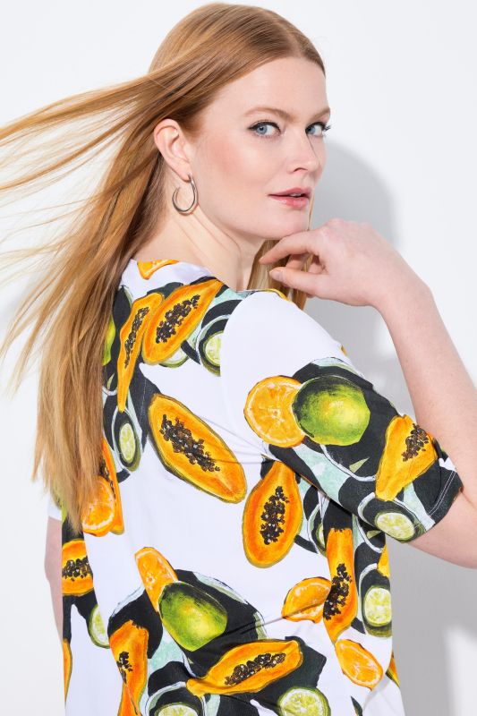 Papaya Print Short Sleeve V-Neck Slinky Tee