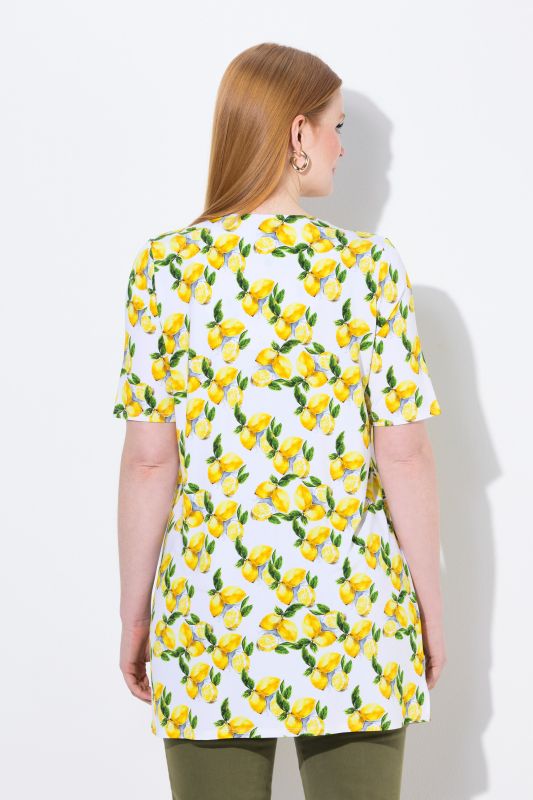 Lemon Print Short Sleeve V-Neck Slinky Knit Tunic
