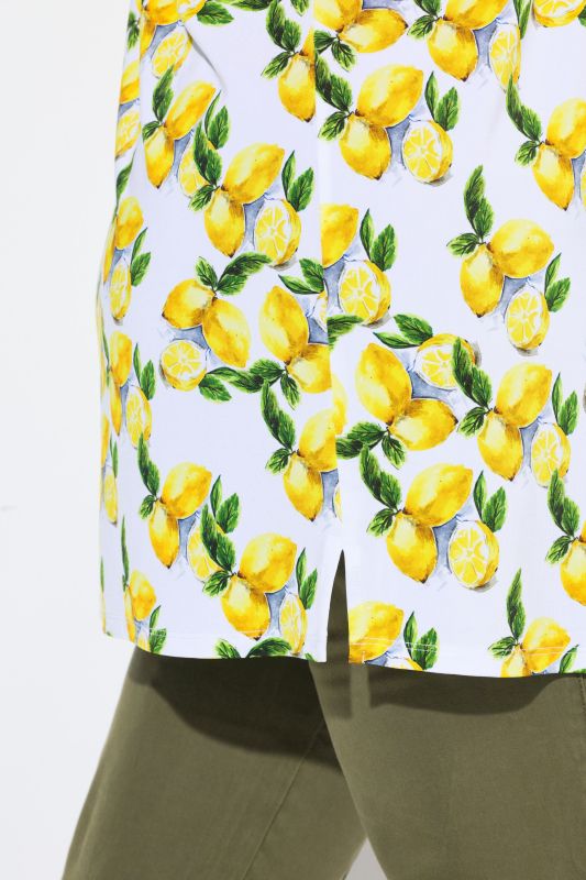 Lemon Print Short Sleeve V-Neck Slinky Knit Tunic