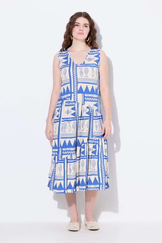 Eco Cotton Geometric Fish Print Dress