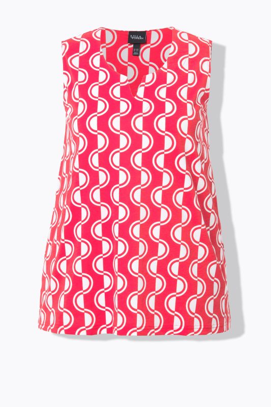 Geometric Wave Print Split Neck Tank