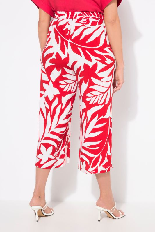 Leaf Print Wide Leg Elastic Waist Culottes
