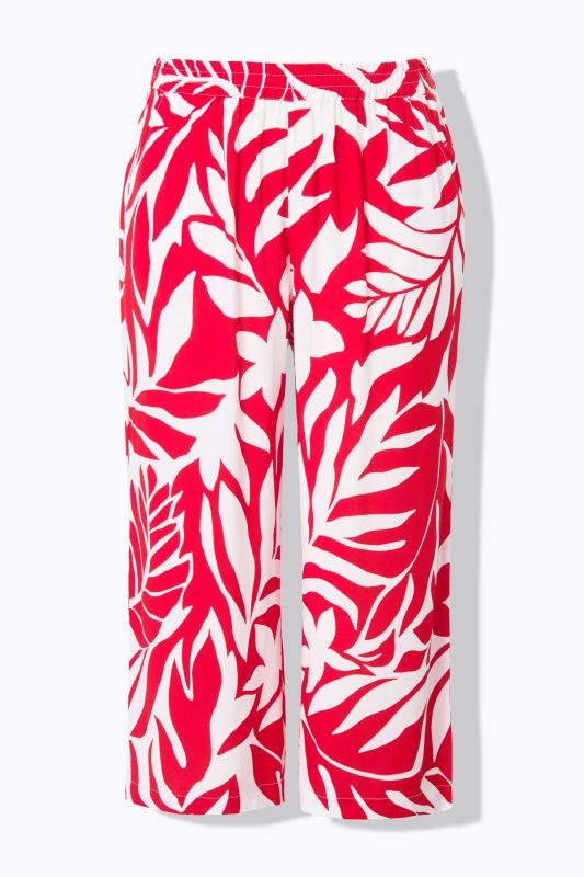 Leaf Print Wide Leg Elastic Waist Culottes