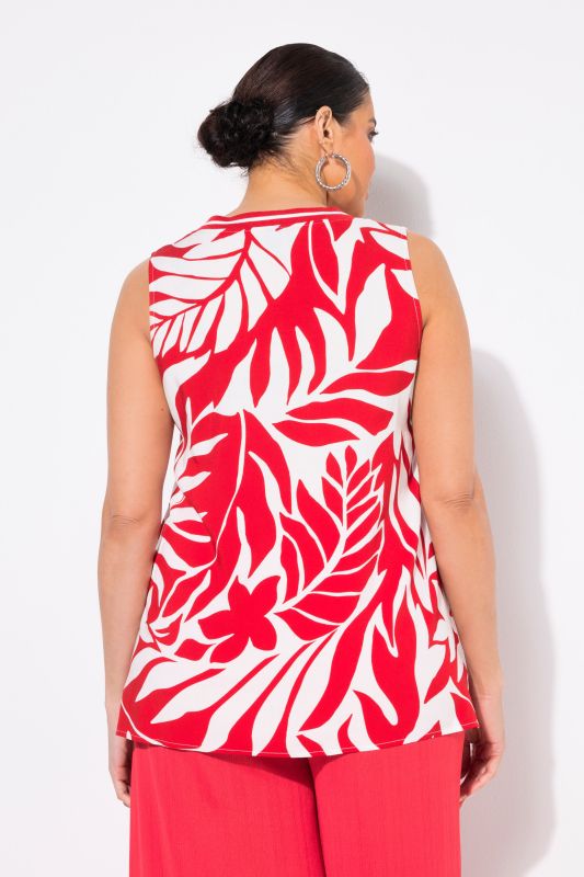 Leaf Print Sleeveless V-Neck Blouse
