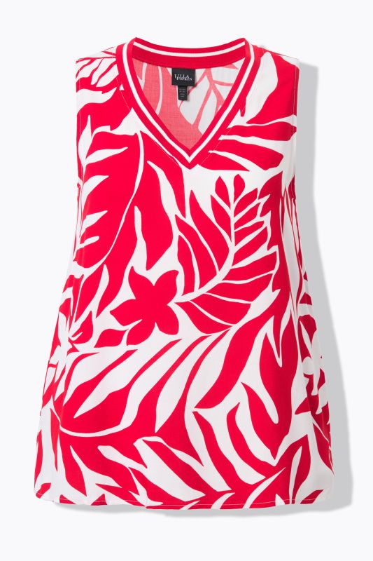 Leaf Print Sleeveless V-Neck Blouse