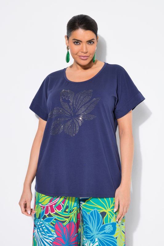 Rhinestone Flower Short Sleeve Tee