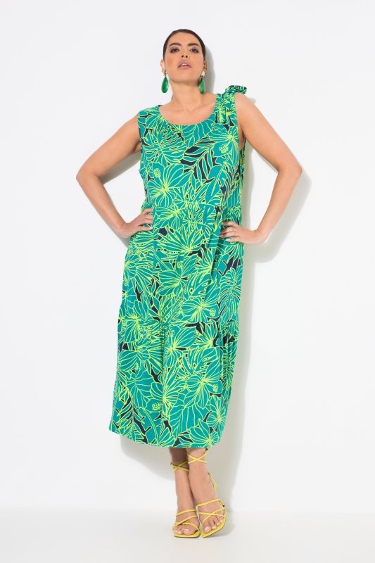 Neon Leaf Print Sleeveless Dress