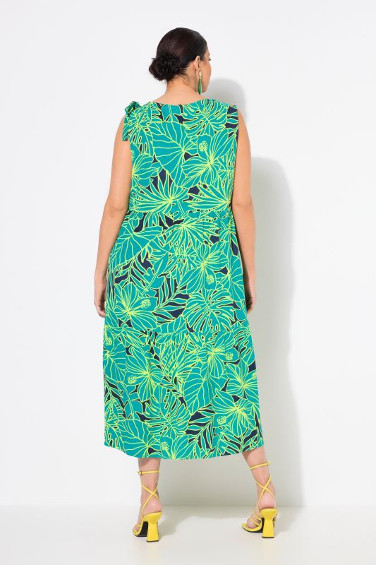 Neon Leaf Print Sleeveless Dress