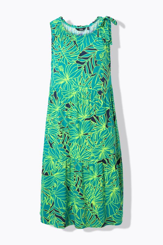Neon Leaf Print Sleeveless Dress