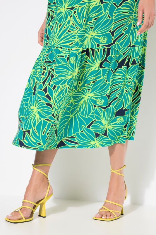 Neon Leaf Print Sleeveless Dress