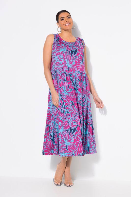 Neon Leaf Print Sleeveless Dress