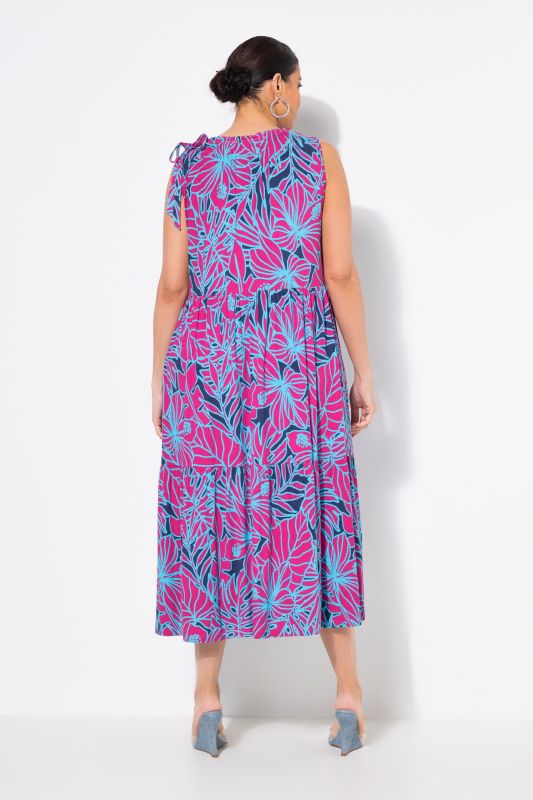 Neon Leaf Print Sleeveless Dress