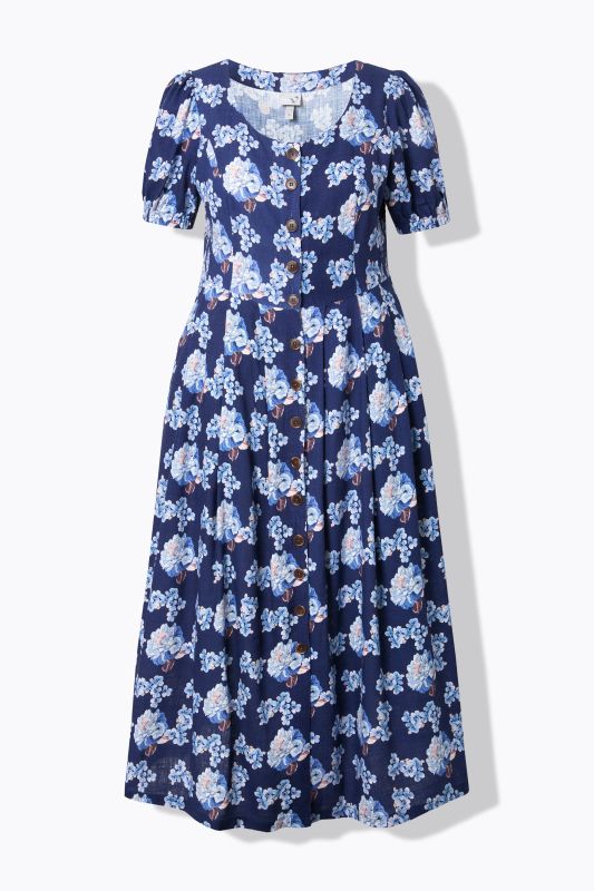 Floral Linen Blend Button Down Maxi Dress