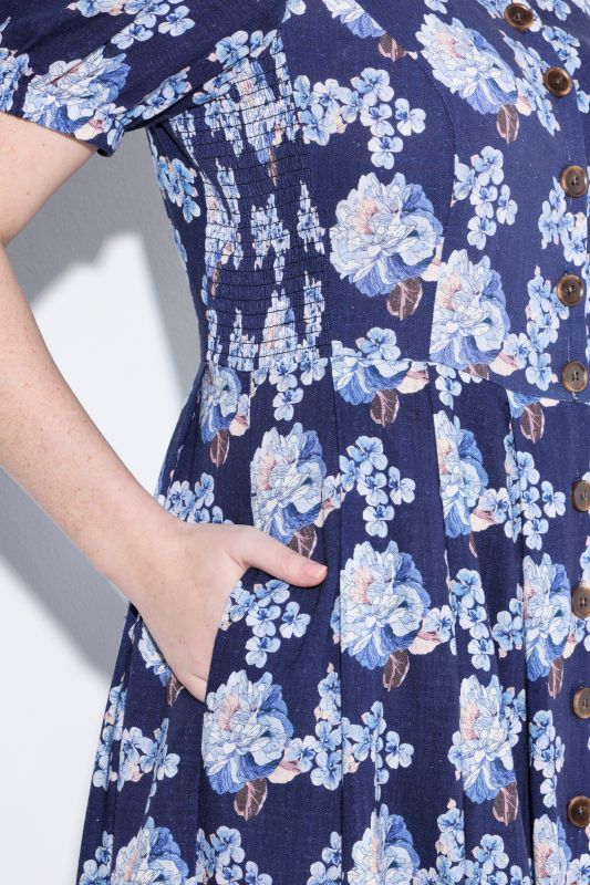 Floral Linen Blend Button Down Maxi Dress