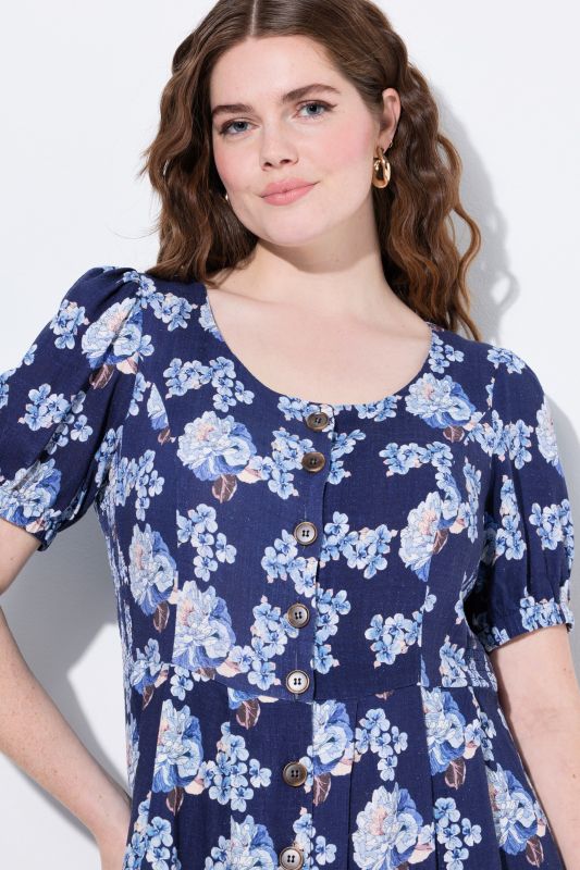 Floral Linen Blend Button Down Maxi Dress