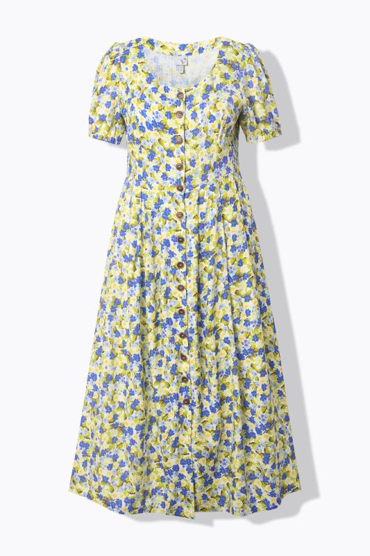 Floral Linen Blend Button Down Maxi Dress