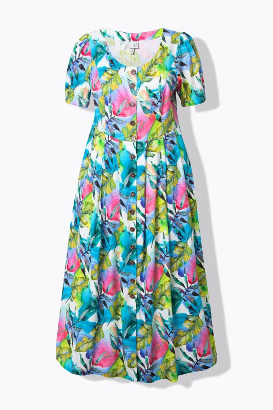 Floral Linen Blend Button Down Maxi Dress