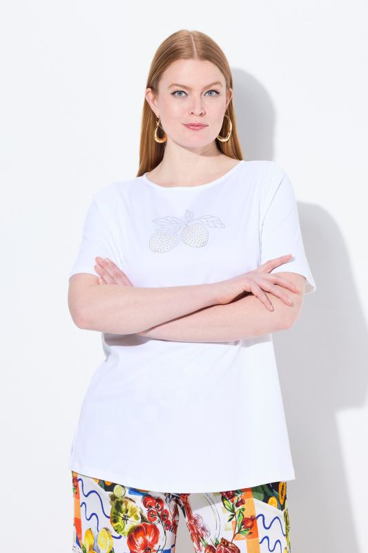 Rhinestone Lemon Boat Neck Tee
