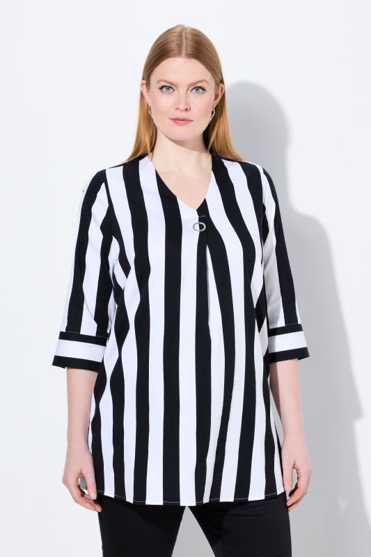Striped 3/4 Sleeve Tunic Blouse