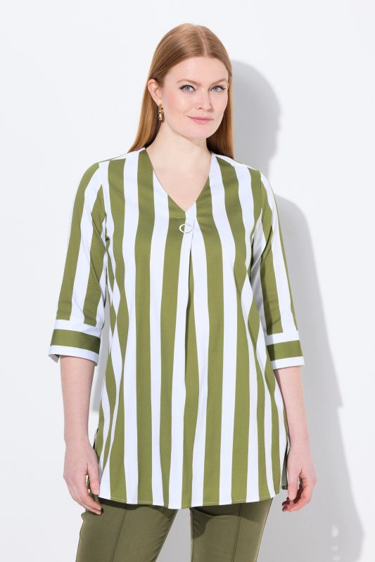 Striped 3/4 Sleeve Tunic Blouse