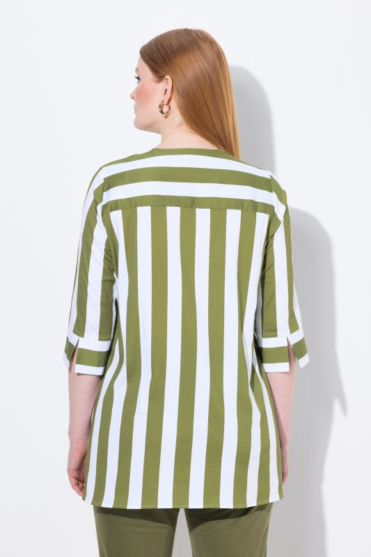 Striped 3/4 Sleeve Tunic Blouse