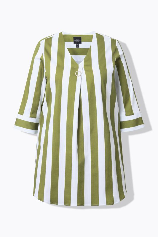 Striped 3/4 Sleeve Tunic Blouse