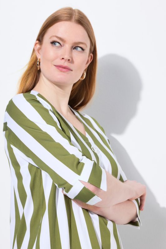 Striped 3/4 Sleeve Tunic Blouse