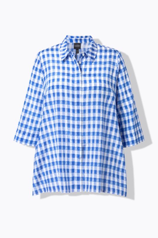 Checkered Pointed Hem 3/4 Sleeve Blouse