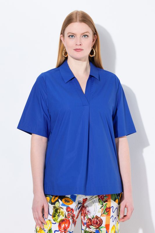 Polo Collar Short Sleeve Blouse