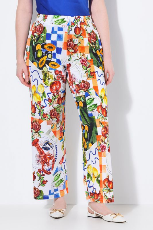 Food Print Elastic Waist Slinky Pique Pants