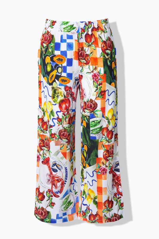 Food Print Elastic Waist Slinky Pique Pants
