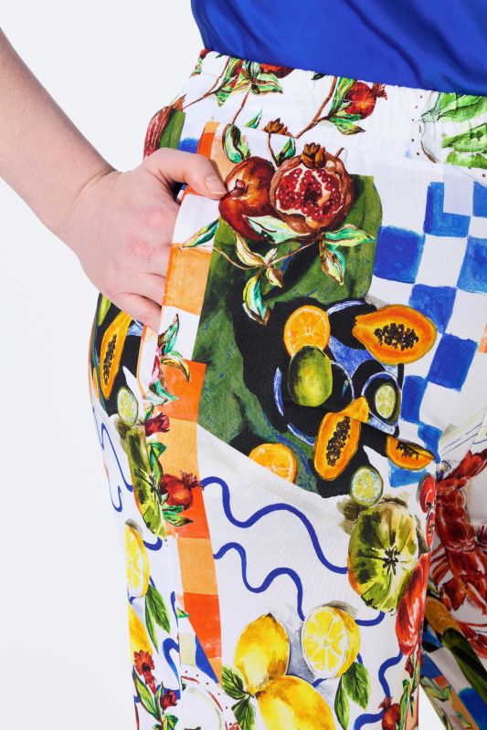 Food Print Elastic Waist Slinky Pique Pants